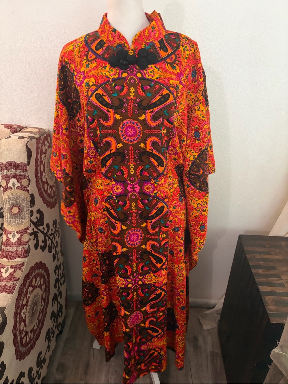 RARE vintage paisley caftan psychedelic hostess dress